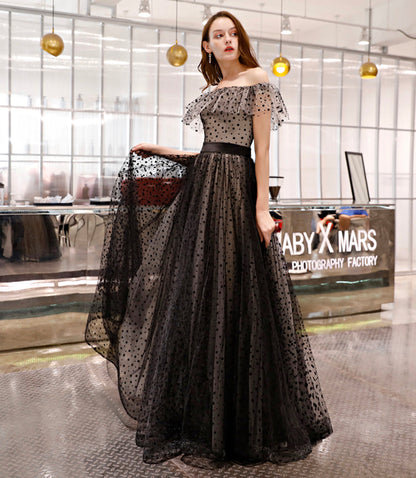 Black tulle long prom dress black evening dress  8520