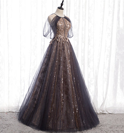 Stylish tulle sequins long prom dress evening gown  10007