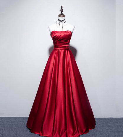 Simple satin long prom dress A line evening dress  8546