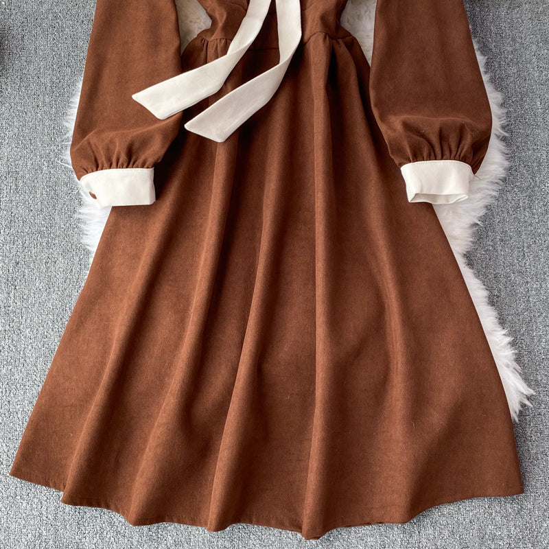 Sweet Corduroy Long Sleeve Dress Fashion Dress  10853
