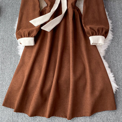 Sweet Corduroy Long Sleeve Dress Fashion Dress  10853
