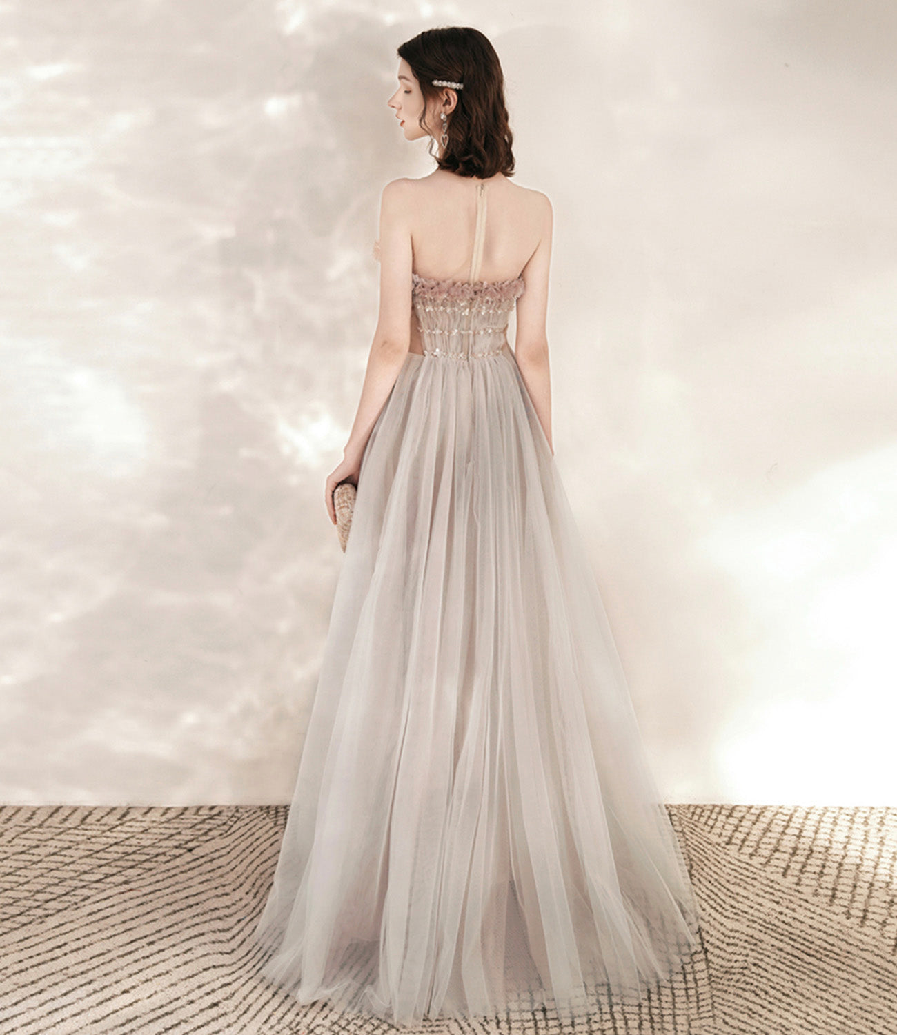 Cute tulle long A line prom dress evening dress  10544