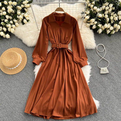 Simple V Neck Long Sleeve Dress A Line Fashion Dress  10946