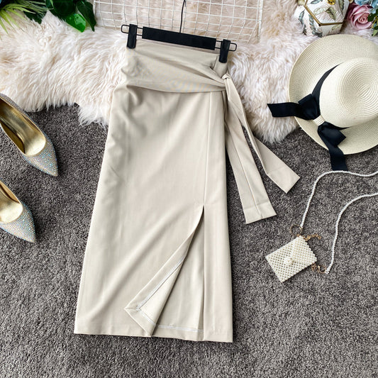 Versatile side slit skirt women's medium length high waist slim one-step skirt  11301