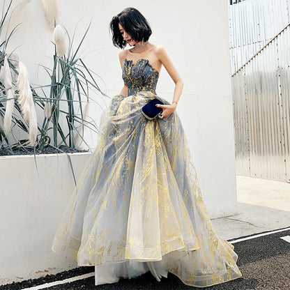 Blue tulle long ball gown dress formal dress  8487