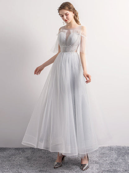 Gray tulle short prom dress party dress  8347