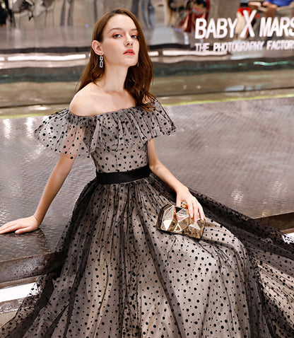 Black tulle long prom dress black evening dress  8520
