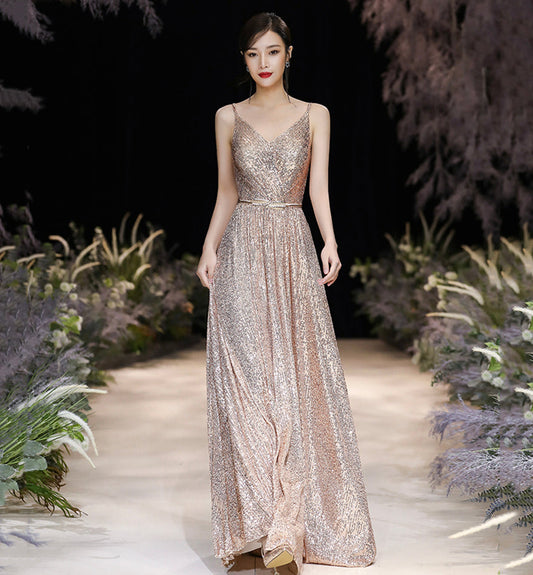 Shiny v neck sequins long prom dress evening dress  8371