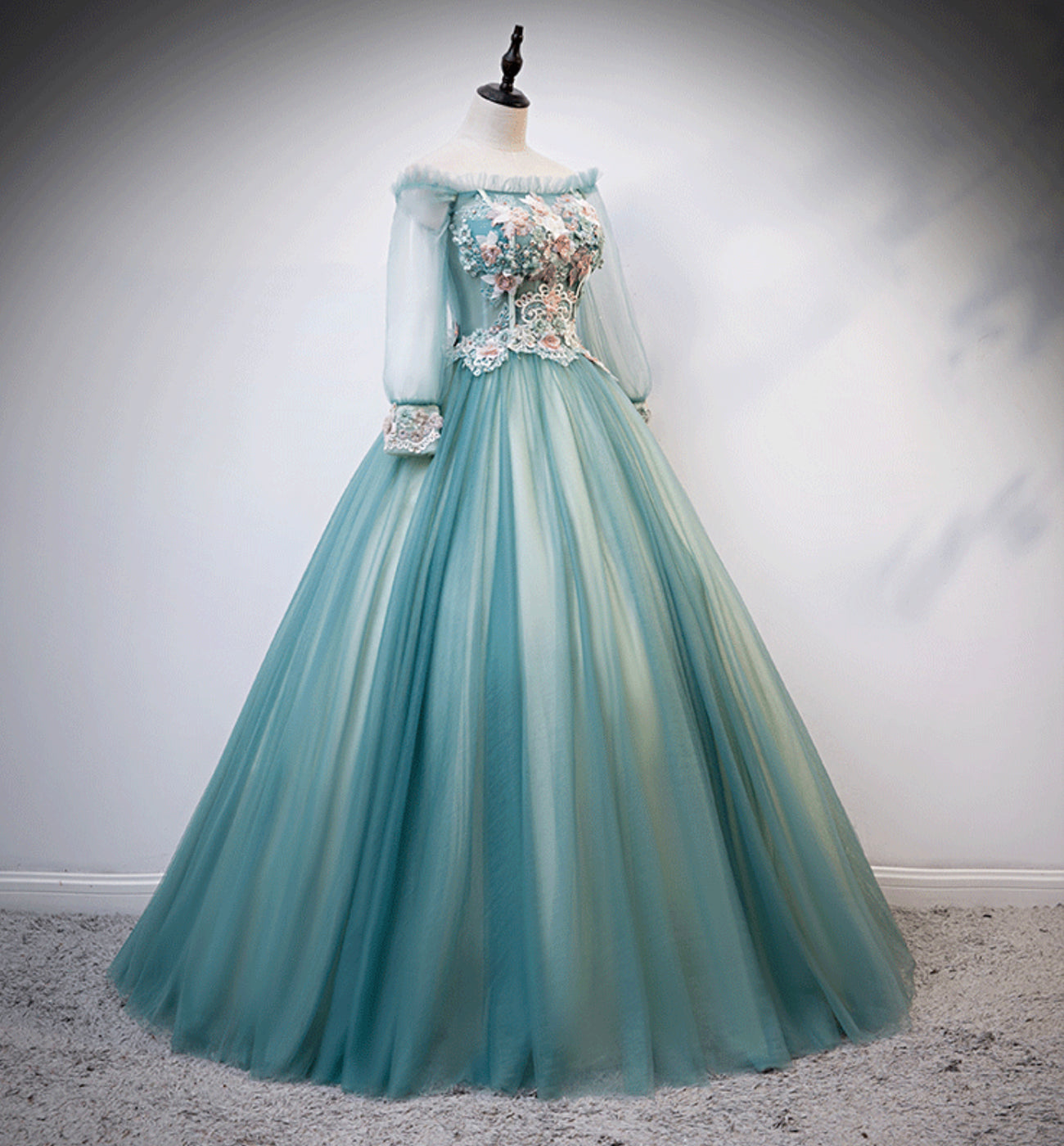 Green tulle lace long ball gown dress formal dress  8617
