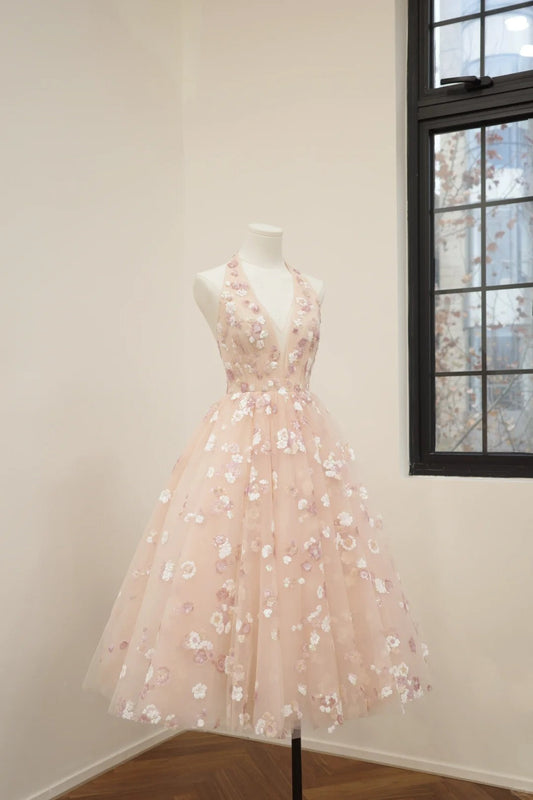Pink floral fashion long tulle sequin homecoming dress birthday dress Prom dress evening dress gh5071
