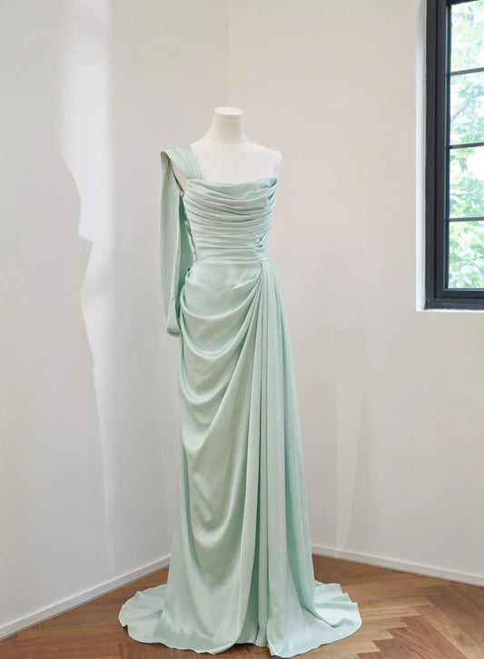 shopuniqlos-Mint Green Simple Fashion Long Satin Prom Dress Evening Dress Party Dress Bridesmaid Dresses gh5054