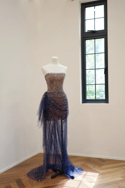 shopuniqlos-Gold Dark Blue Shiny Short Sequin Homecoming Dress Prom Dress Evening Dress Party Dress gh5053