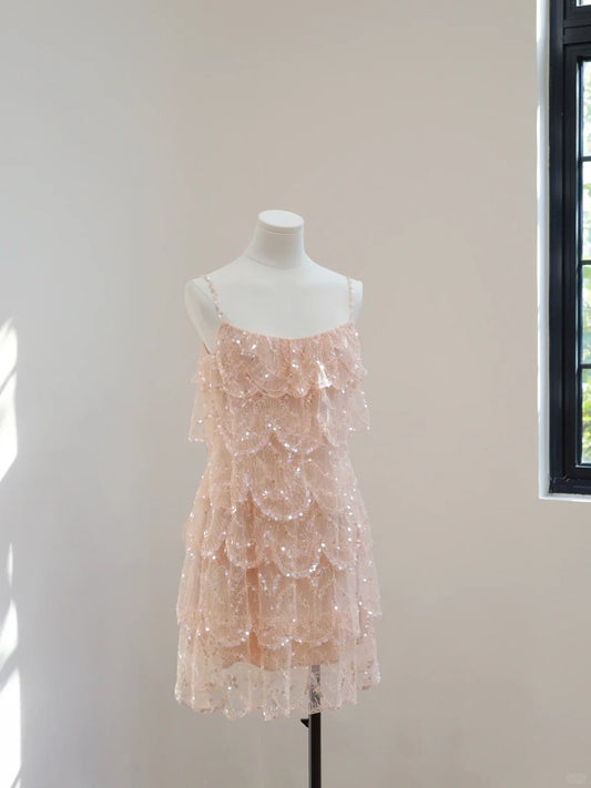 Pink gorgeous sequins shiny short homecoming dress Prom dress evening dress gh5067