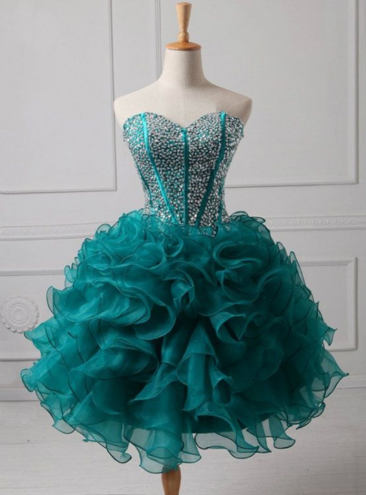 Trendy Sweetheart Neck Organza Beading Homecoming Dress Green Short Prom Dress S860