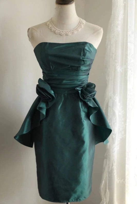 Green floral homecoming dress short satin prom dress evening dress graduation dress gh4494