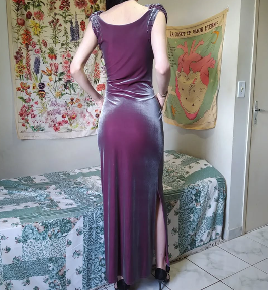 Purple Sheath Off the Shoulder Beaded Velvet Prom Dress Evening Dress with Slit SH2530