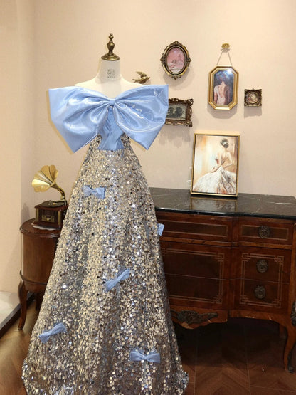 Blue Shiny Silver Sweet Cute Long Sequin Prom Dress Evening Dress Prom Dress Graduation Dress Birthday Dress gh4243