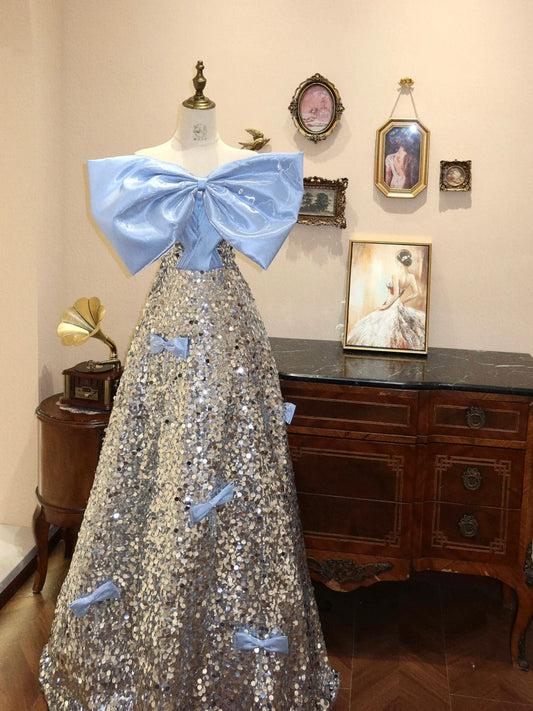 Blue Shiny Silver Sweet Cute Long Sequin Prom Dress Evening Dress Prom Dress Graduation Dress Birthday Dress gh4243