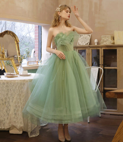 Green tulle short prom dress green evening dress  8633