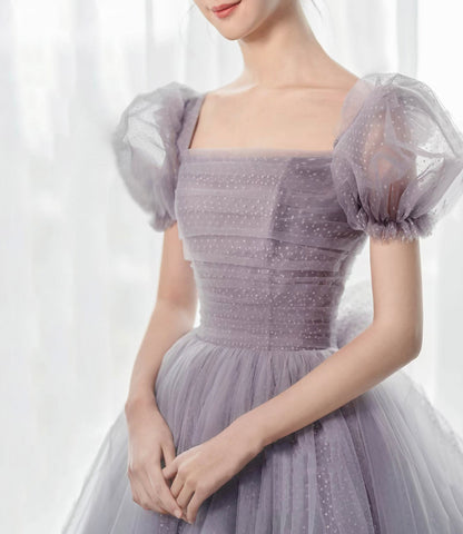 Purple tulle long prom dress A line evening gown  10308