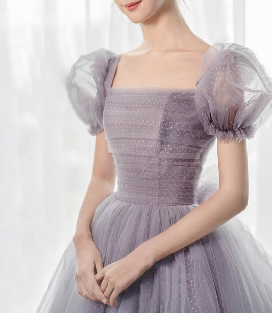 Purple tulle long prom dress A line evening gown  10308