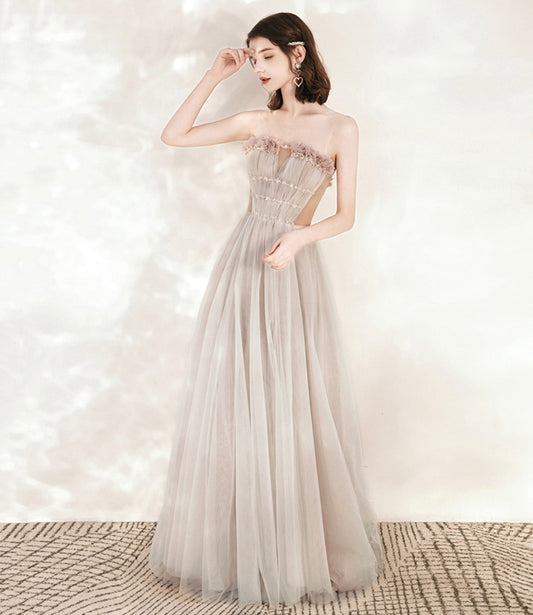 Cute tulle long A line prom dress evening dress  10544