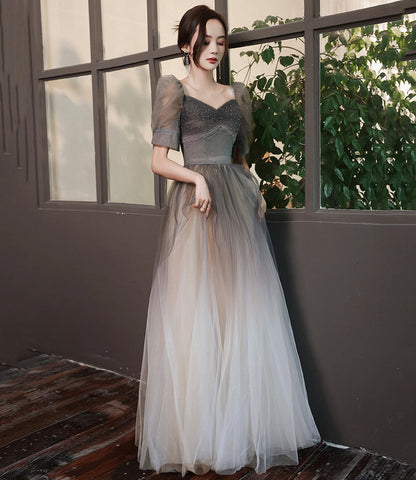 Cute tulle beads long A line prom dress evening gown  10060