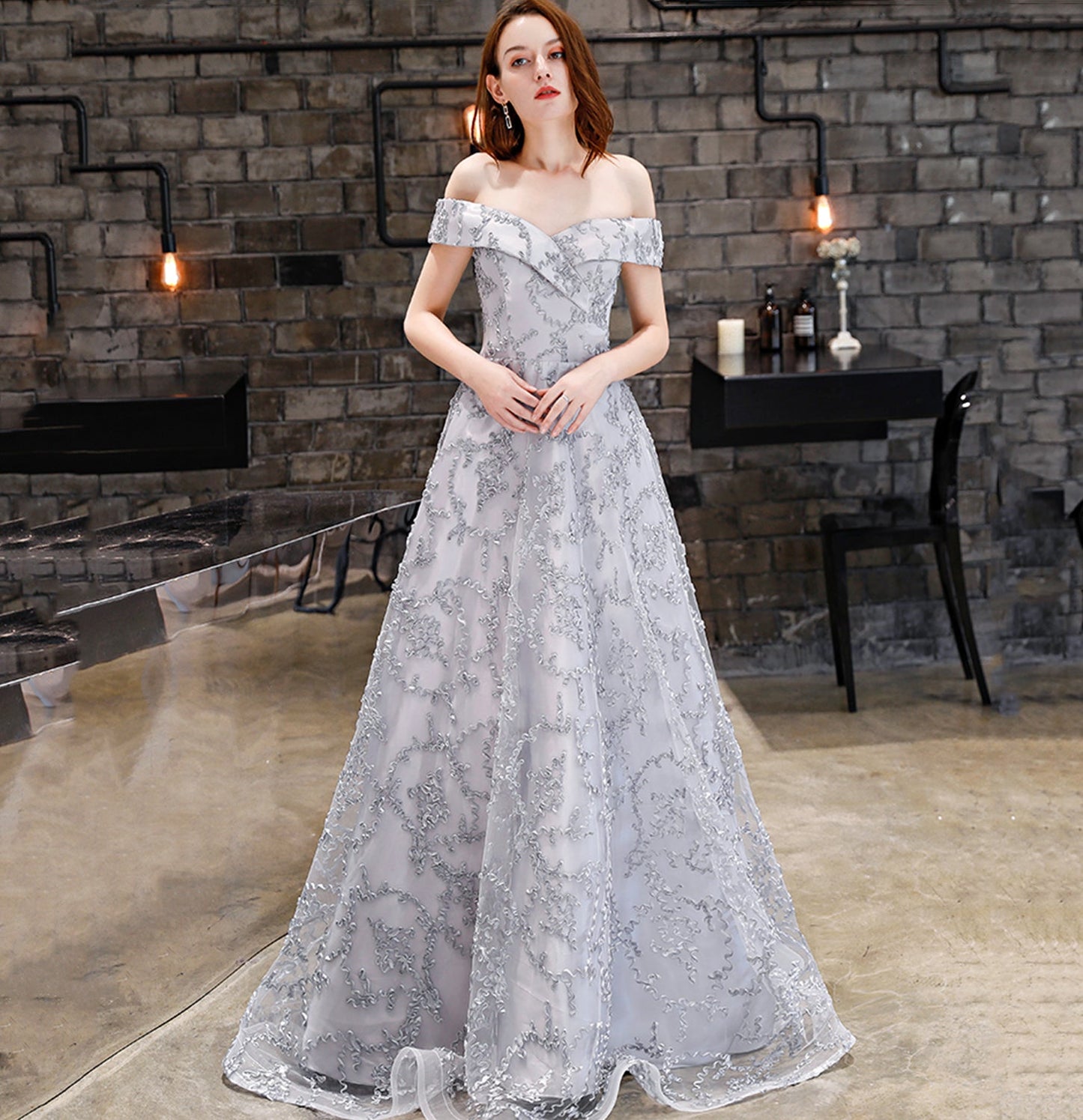 Elegant tulle long A line prom dress evening gown  10052