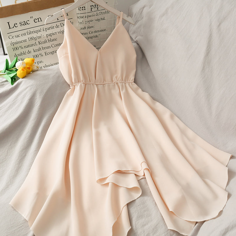 Cute V Neck Irregular Short Dress A Line Fashion Dress  10675