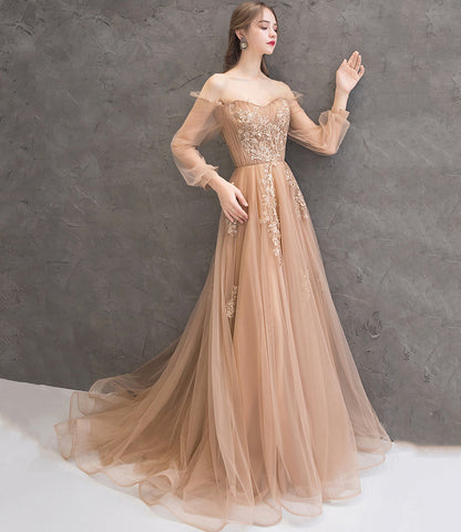 Elegant tulle lace long prom dress A line evening gown  10344