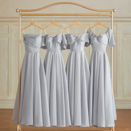 Silver Gray Elegant Fashion Long Satin Ball Gown Evening Dress Party Dress Bridesmaid Dresses Prom Dress gh3997