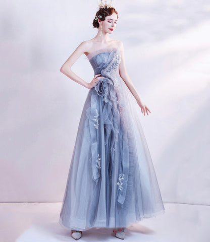 Cute tulle beads long prom dress A line evening dress  10511