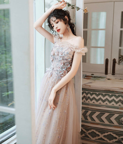 Cute tulle sequins long prom dress evening dress  8419