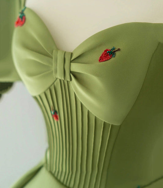 Cute strawberry long prom dress green evening gown  10393