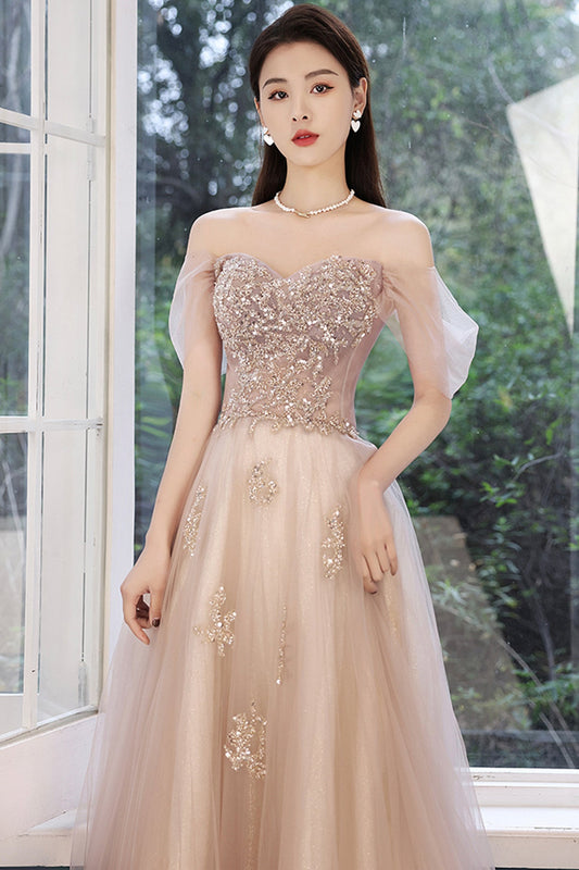 Stylish tulle sequins long prom dress evening dress  8714