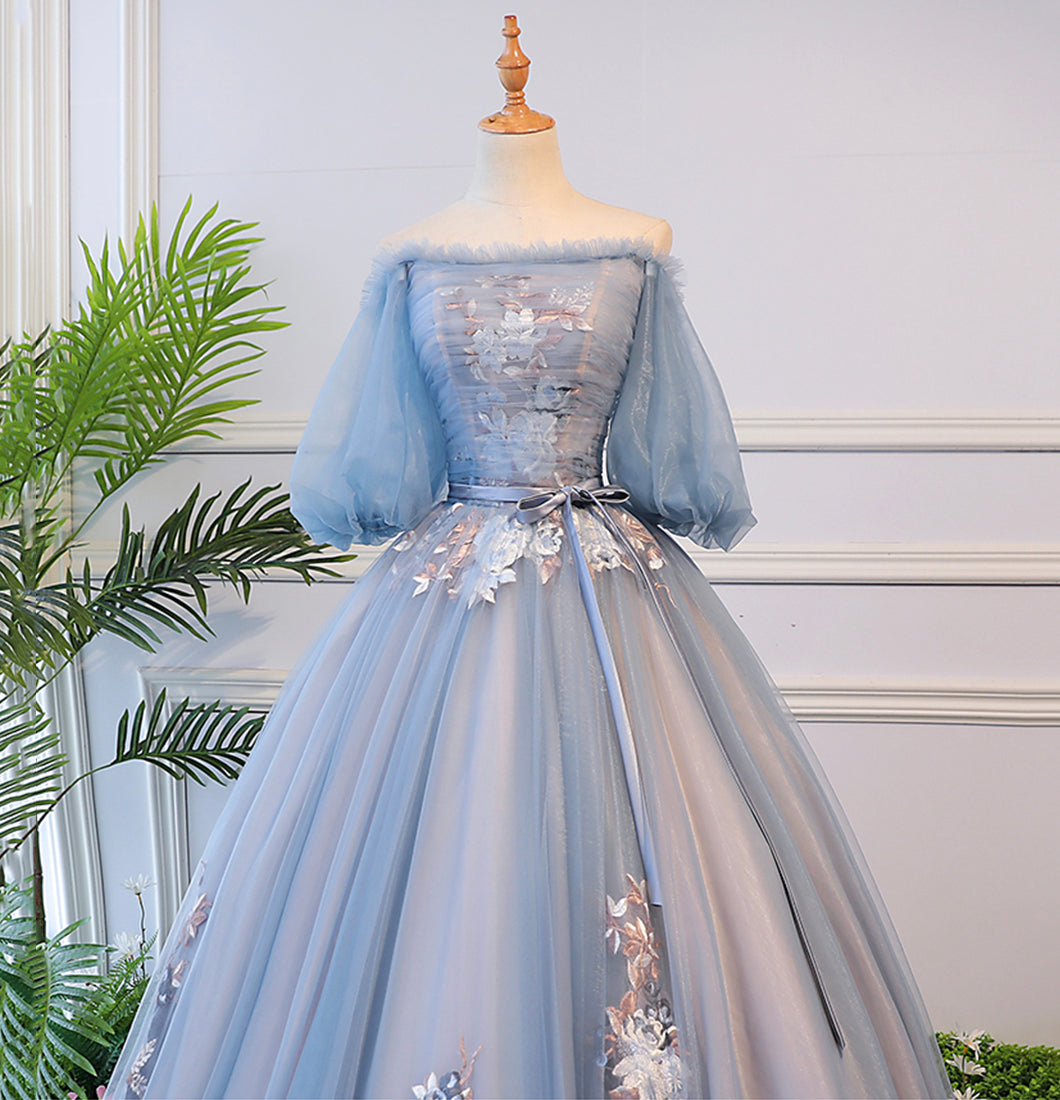 Blue tulle lace long ball gown dress formal dress  8624