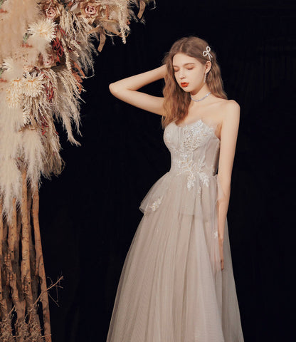 Cute tulle sequins long prom dress evening dress  10189