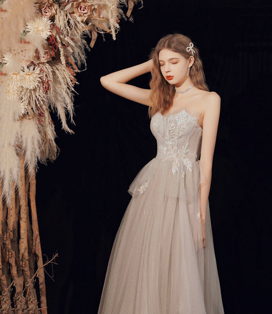 Cute tulle sequins long prom dress evening dress  10189