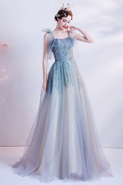 Cute tulle long A line prom dress evening dress  8703