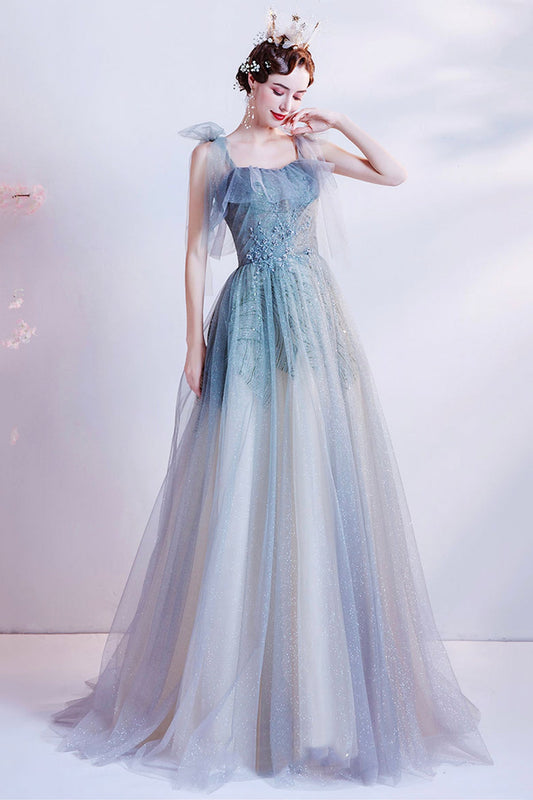 Cute tulle long A line prom dress evening dress  8703