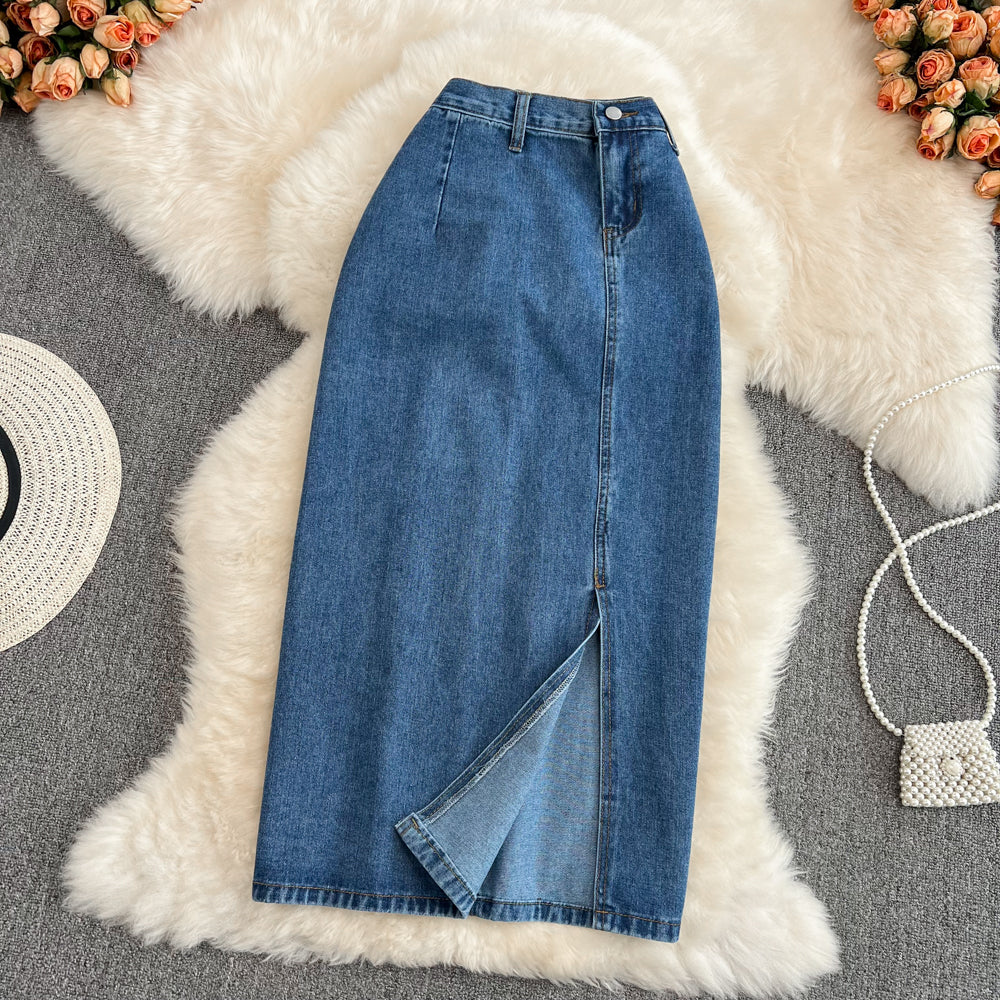 New style split mid length high waist A-shaped slim wrap hip skirt  11276
