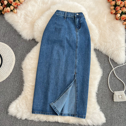 New style split mid length high waist A-shaped slim wrap hip skirt  11276