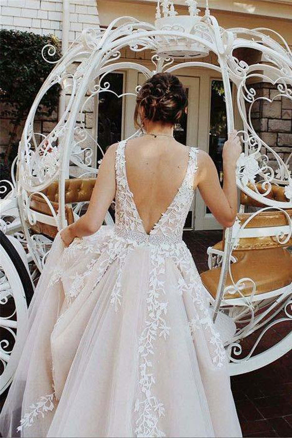 A-line Beaded Tulle Lace Long Prom Dress Long Party Dress,WP216