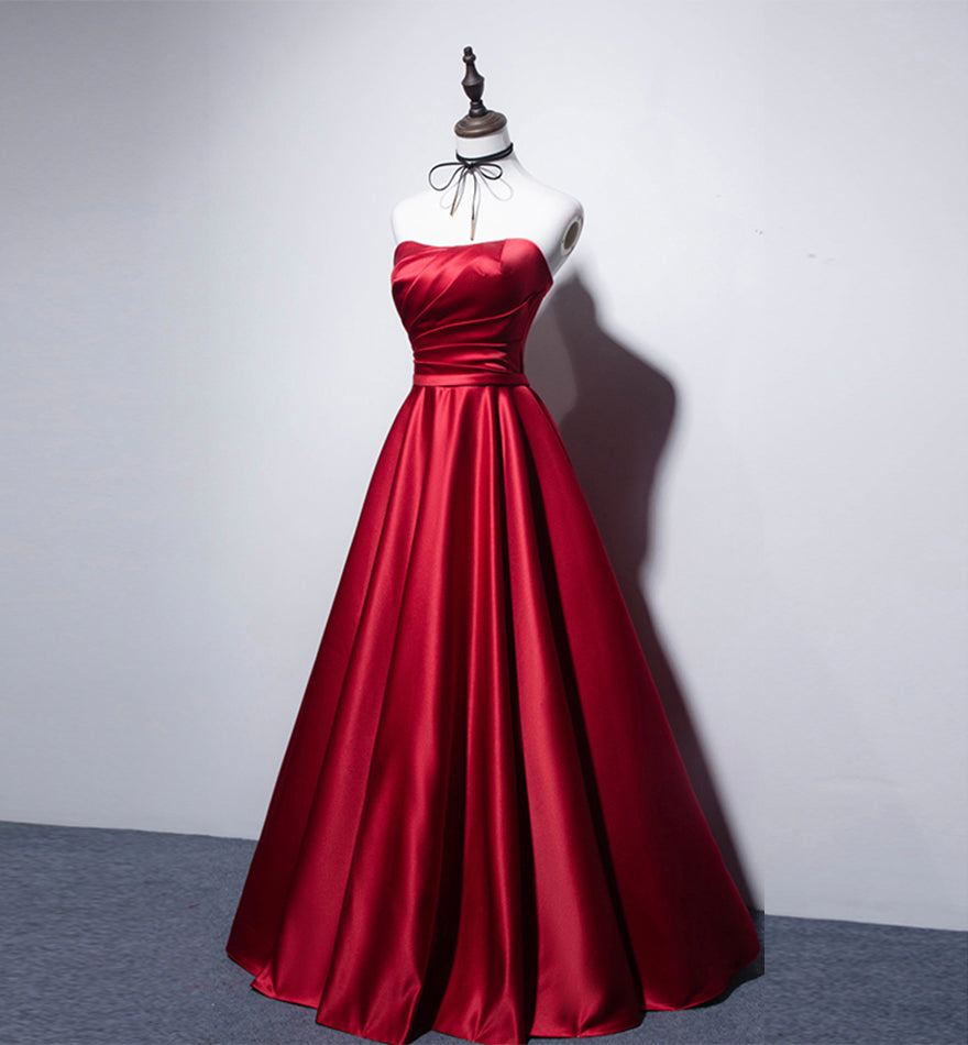 Simple satin long prom dress A line evening dress  8546