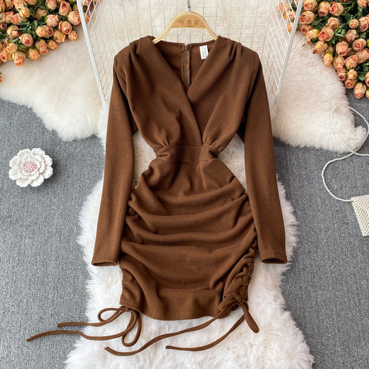 Sexy V Neck Long Sleeve Dress Fashion Dress  10842