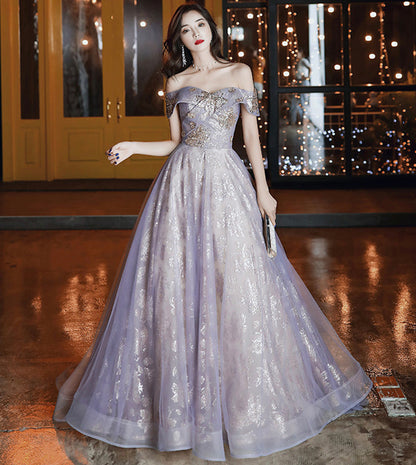 Shiny tulle sequins long prom dress evening dress  8537