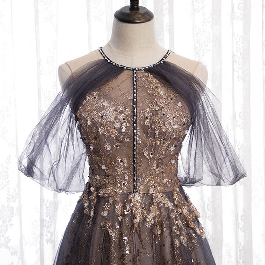 Elegant tulle sequins prom dress formal dress  8242
