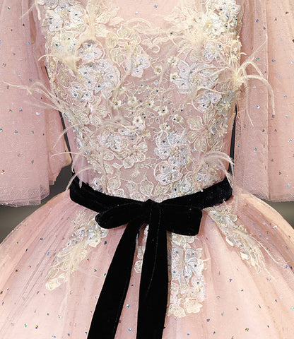 Pink tulle lace long ball gown dress fahion dress  8723