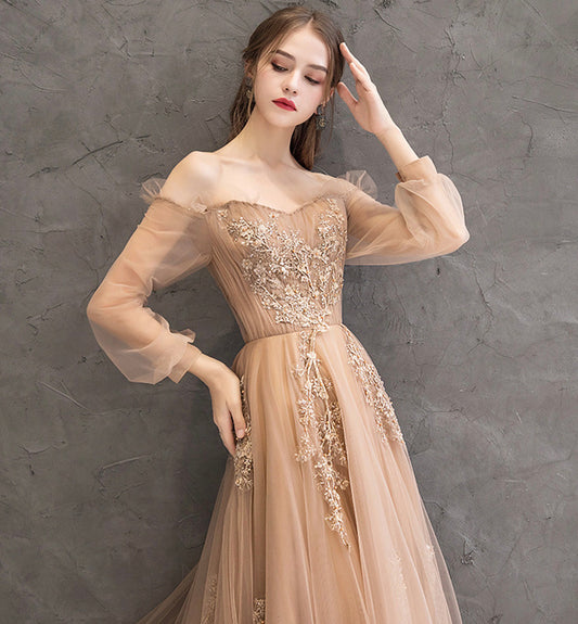 Elegant tulle lace long prom dress evening dress 8471
