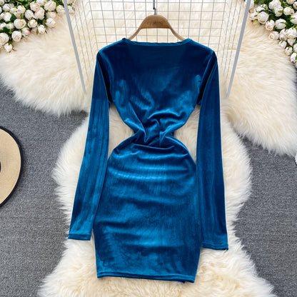 Sexy V Neck Velvet Long Sleeve Dress Fashion Dress  10864
